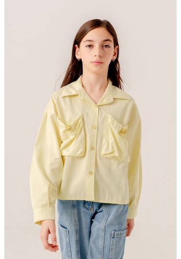 Kız Çocuk Körük Cepli Gömlek 3155 Sarı