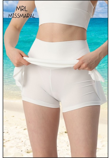 Mini Şort Etek Görünümü Etek Içi Şortlu Cepli Spor Tasarım Tenis Deniz Havuz Fitness Ekru 1107 Ekru