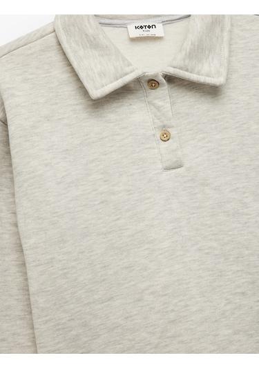 Koton Uzun Kollu Düğmeli Polo Yaka Sweatshirt Gri 6wkg10260ak Gri