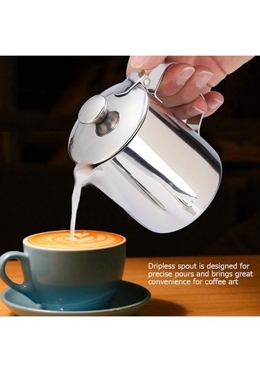 Konesam 350ml Paslanmaz Çelik Kapaçklı Kahve Sütü Köpürtme Kasesi - Dökmez Ağızlı, Ergonomik Kollü, Ev Ve Cafe İçin