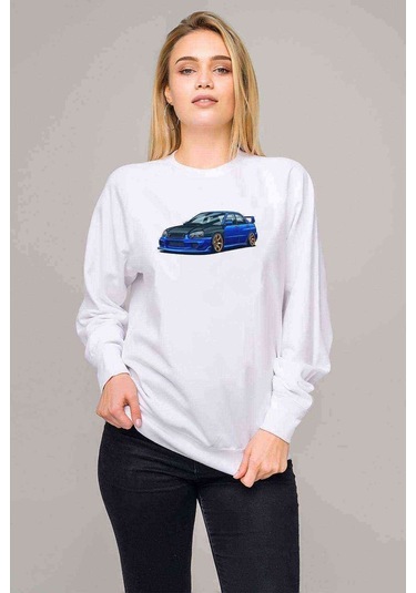 Subaru Impreza Stı Baskılı Beyaz Kadın Sweatshirt