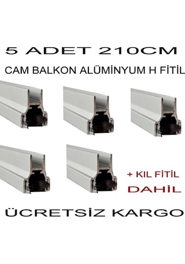 Katlanır Cam Balkon Fitilleri H Tip 8Mm Cama Göre 5 Adet