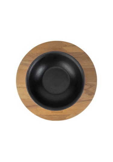 Lava Döküm Yuvarlak Çorba Kasesi Ve Kayın Servis Ahşabı. Çap Ø 14cm. Bordo