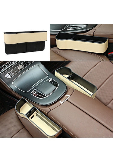 Wezone Araç İçi Deri Doku Depolama Kutuları - Sürücü Ve Yolcu Yanı İçin Bej Renk