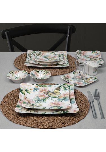 Güral Güral Spinoza 16 Parça 2 Kişilik Kare Bone Kahvaltı Takımı Çok Renkli