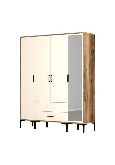 Variant Kumsal 4 Kapılı Str Gardrop - Ceviz / Krem