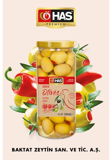 Has Premium Biber Dolgulu Yeşil Zeytin 500 G