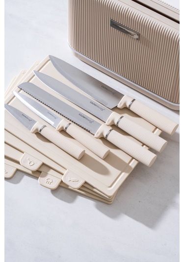 Cooper 10 Parça Standlı Kesme Tahtası Ve Bıçak Seti Krem