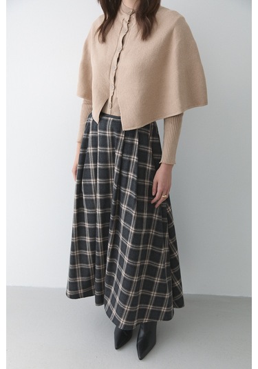 Antrasit Bej Deri Şeritli Ekoseli Etek - 4977 Antrasit - Bej