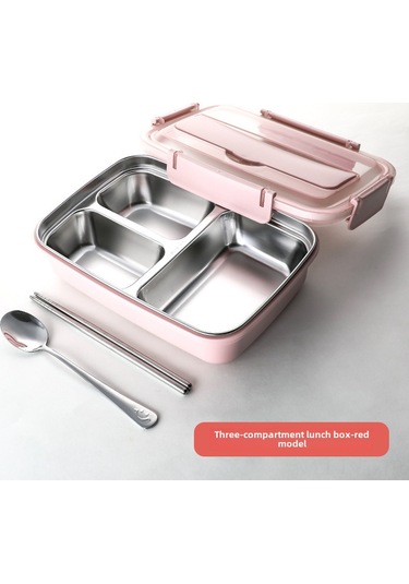 Youtek 304 Paslanmaz Çelik 3 Bölmeli Termoslu Yemek Kutusu - Öğrencilik Ve Ofis Kullanıma Uygun, Leakproof, Taşınabilir Pembe Diğer