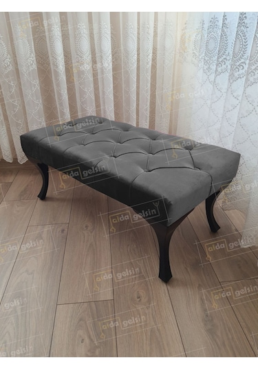 Kapitoneli Ayak Ucu Kapı Önü Antre Bench Puf Siyah Ayak 110 45 Antrasit