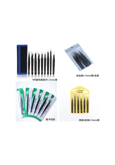 Mufunye 9 Parça Esd-12 Manyetik Dayanıklı Çelik Pinçet Seti: Düz-uç, Yuvarlak, Dik Uçlu Elektronik Dıy Araçları 1.5 Mm Kalınlık Kartlı Paket