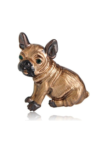 Kahverengi Blucome Sevimli Pug Köpek Broş Yeşil Gözler Hayvan Korsaj Pimleri Çocuk Kız Gömlek Ceket Klipleri Broş Elbise Aksesuarları Takı Kahverengi