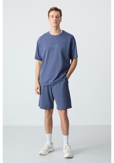 Petrol Pamuklu Kalın Yumuşak Dokulu Oversize Fit Basic Erkek Şort Takım - 85257 Petrol Pamuklu Kalın Yumuşak Dokulu Oversize Fit Basic Erkek Şort Takım - 85257