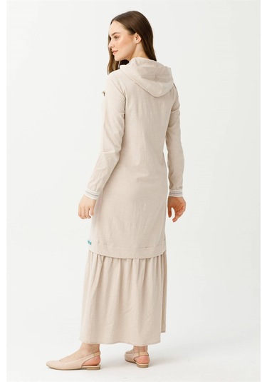 Pamuk Keten Kumaştan Rahat Kullanımlı Elbise Bej Bej