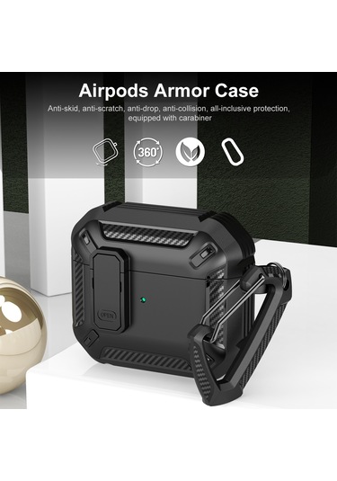 Airpods Uyumlu 3 İçin Kancalı Kalkan Darbeye Dayanıklı Kulaklık Koruyucu Kılıf Siyah Kırmızı