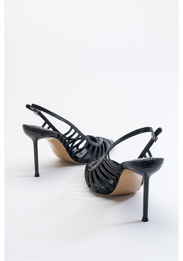 Luvishoes Gesto Siyah Desenli Kadın Topuklu Ayakkabı Siyah
