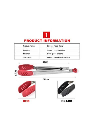 Padalink 304 Paslanmaz Çelik & Silikon Gıda Kıyma, Izgara Ve Steak İçin Isıya Dayanıklı Antiparç Kalem夹, Siyah Çok Renkli