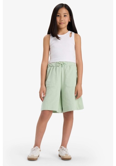 Defacto Kız Çocuk Beli Lastikli Basic Düz Şort B0847a825hsgn1105 Yeşil