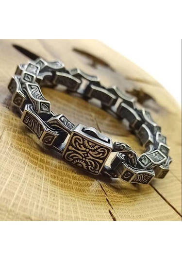 Motifli Kalın Gemi Zinciri Model Çelik Erkek Bileklik Cblmotzıncr-syh Metalik