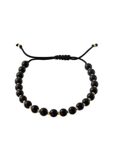 14 Ayar Altın Büyük Oniks Boncuklu Erkek Bileklik Sarı Altın