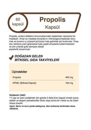 Mindivan Propolis Ekstraklı 60 Kapsül - Kapsül Gıda Takviyesi