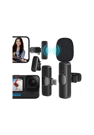 Magicvoice K8 Kablosuz Type c Vlogger Yaka Mikrofonu Android Gopro Osmo Action Apple Uyumlu iPhone iPad Gri