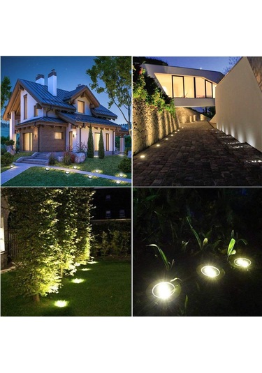Suofeng 4'lü Paket 8 Led Güneş Enerjili Paslanmaz Çelik Toprak Içine Takılabilir Bahçe Yol Işığı - Su Geçirmez Beyaz Işık Diğer