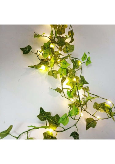 Qingmipy Yapay Tatlı Patates Yapraklı 2.2m 25 Işıklı Bakır Tel Dekoratif Oda Aydınlatma Yeşil