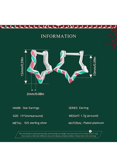 Wostu 925 Ayar Gümüş Yıldız Şekli Kulak Tokaları Renkli Emaye Halka Küpeler Kadınlar İçin Noel Güzel Takı Hediye