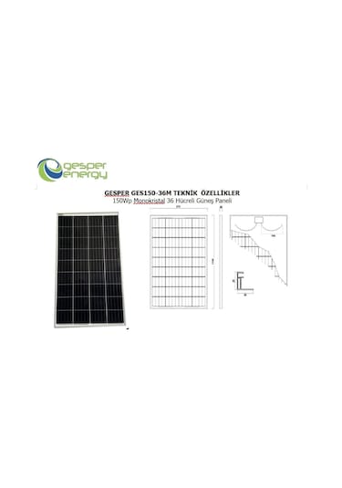 Gesper Energy 150w Watt Monokristal Güneş Paneli 12v 36 Hücre