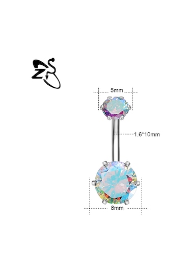 Zs 14g Paslanmaz Çelik Göbek Piercingi 6/8/10/12 Mm Cz Kristal Takı Greenpirinç Kaplama Pirinç Kaplama