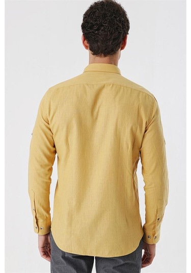 Bal Kısalabilir Kollu Cepsiz Biyeli Pamuk Casual Slim Fit Dar Kesim Gömlek 1004230179-bal Hardal