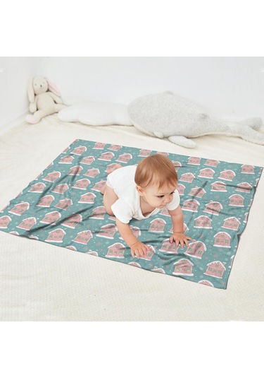 Noel Desenli Bebek Battaniyesi 40x30 İnç, Polar, Yumuşak, Hafif Ve Kalın Noel Zencefil Ekmek Evi