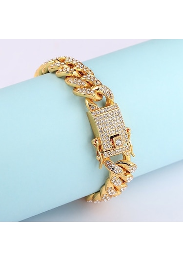 Ehediye Chavin 12 Mm. Kalın Gold Aloy Taşlı Erkek Bileklik Ed93Sr