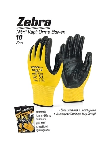 Sgs Zebra 10 Nitril Kaplı Örme Eldiven