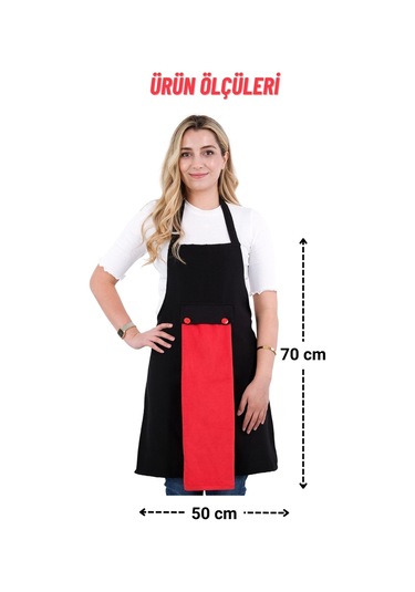 Star Ayar Askılı Havlulu 4lü Mutfak Önlüğü Seti 2 Eldiven Siyah-kırmızı-kırmızı