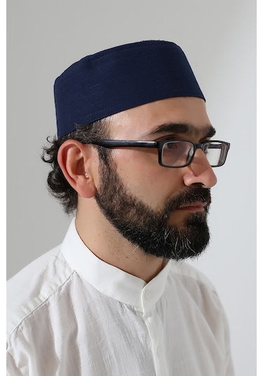 Elif Vav Nakışlı Kalıp Namaz Takkesi - Lacivert Lacivert