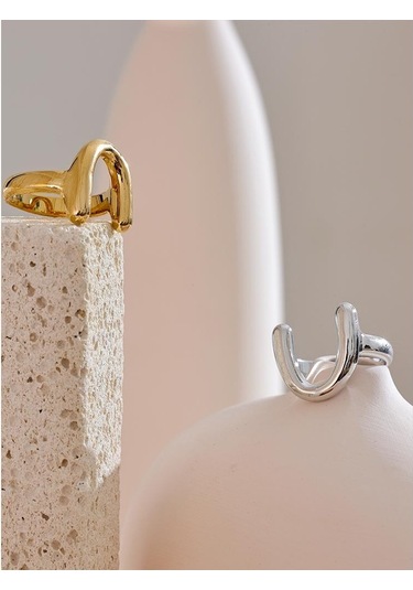 Gümüş Eetit 316l Paslanmaz Çelik Metal U Şeklinde Parmak Yüzük Kadınlar İçin Su Geçirmez Minimalist Doku Trendy Charm Takı Aksesuarları