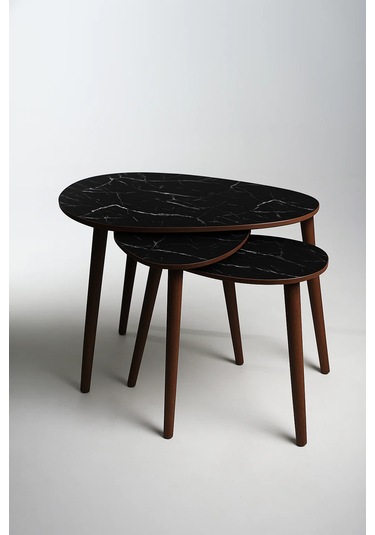 Paris 3'lü Zigon Sehpa &100 Mdf Siyah Mermer Desen