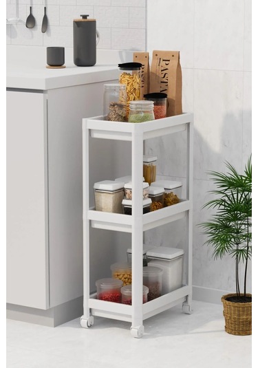 3 Katlı Banyo Raf Ünitesi, Banyo Düzenleyici, Şampuanlık, Beyaz