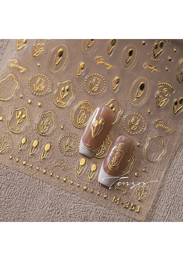 1 Adet Vintage Altın Çiçek Yüksek Kalite 5d Kabartmalı Nail Art Çıkartmaları Nail Art Gravür Dekorasyon Moda Kaymak Tırnak Çıkartmalar Siyah Gri