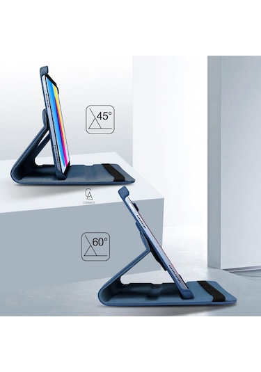 İpad Uyumlu A16 11.nesil A3354-a3355 Dönebilen Tablet Kılıfı + Ekran Koruyucu + Tablet Kalemi Kapaklı Kılıf