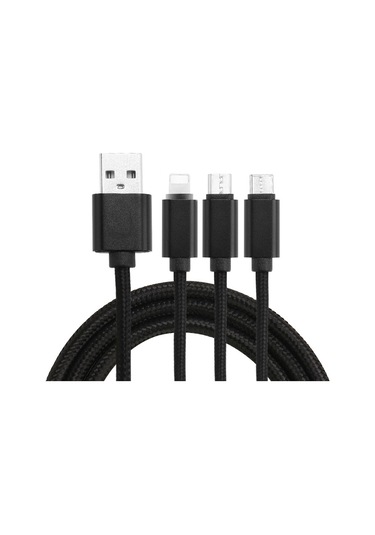 Yaozixa Üçlü Usb Şarj Kablosu: Lightning, Type-c, Micro Usb Bağlantıları - 2a Hızlı Şarj, Nilon Örgü, Aluminyum Konnektör, Siyah