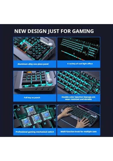 Fastbuy Ergeonik Gaming Klavye Usb Kablolu Mavi Anahtarlı Tamamı Metal, Metal Panel