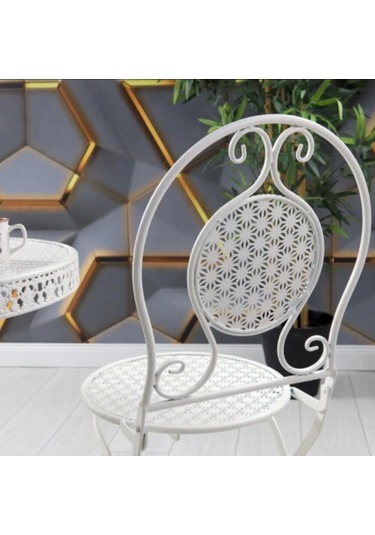 Ferforje Metal Açılır Katlanır Sandalye Bahçe Balkon Mutfak Sandalyesi Beyaz 1 Adet Beyaz