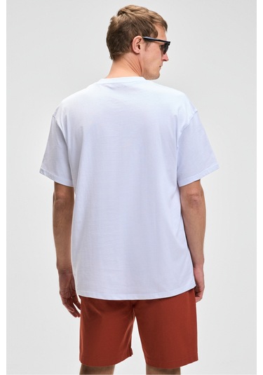 FEON Erkek Oversize Geniş Kesim %100 Organik Pamuk Kalın Dokulu Yuvarlak Yaka Beyaz T-Shirt