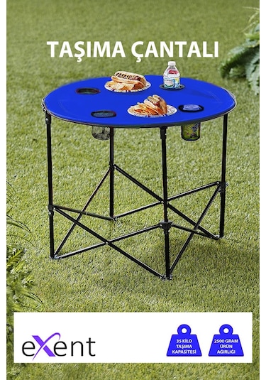 2 Adet 120 Kg Kapasiteli Katlanır Kamp Sandalyesi Ve Yuvarlak Kamp Masası-2-m-y Çok Renkli