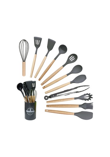 Reedark Ev Mutfak İçin 12 Parça Yemek Dereceli Silikon Set: Isıya Dayanıklı, Kaymazlı, Ergonomik Kova Kaşığı Ve Paletler Koyu Gri, 700g Diğer