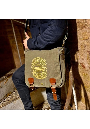 Old Cotton Cargo 8045 Kahverengi Postacı Omuz Kanvas Laptop Çanta Kahverengi